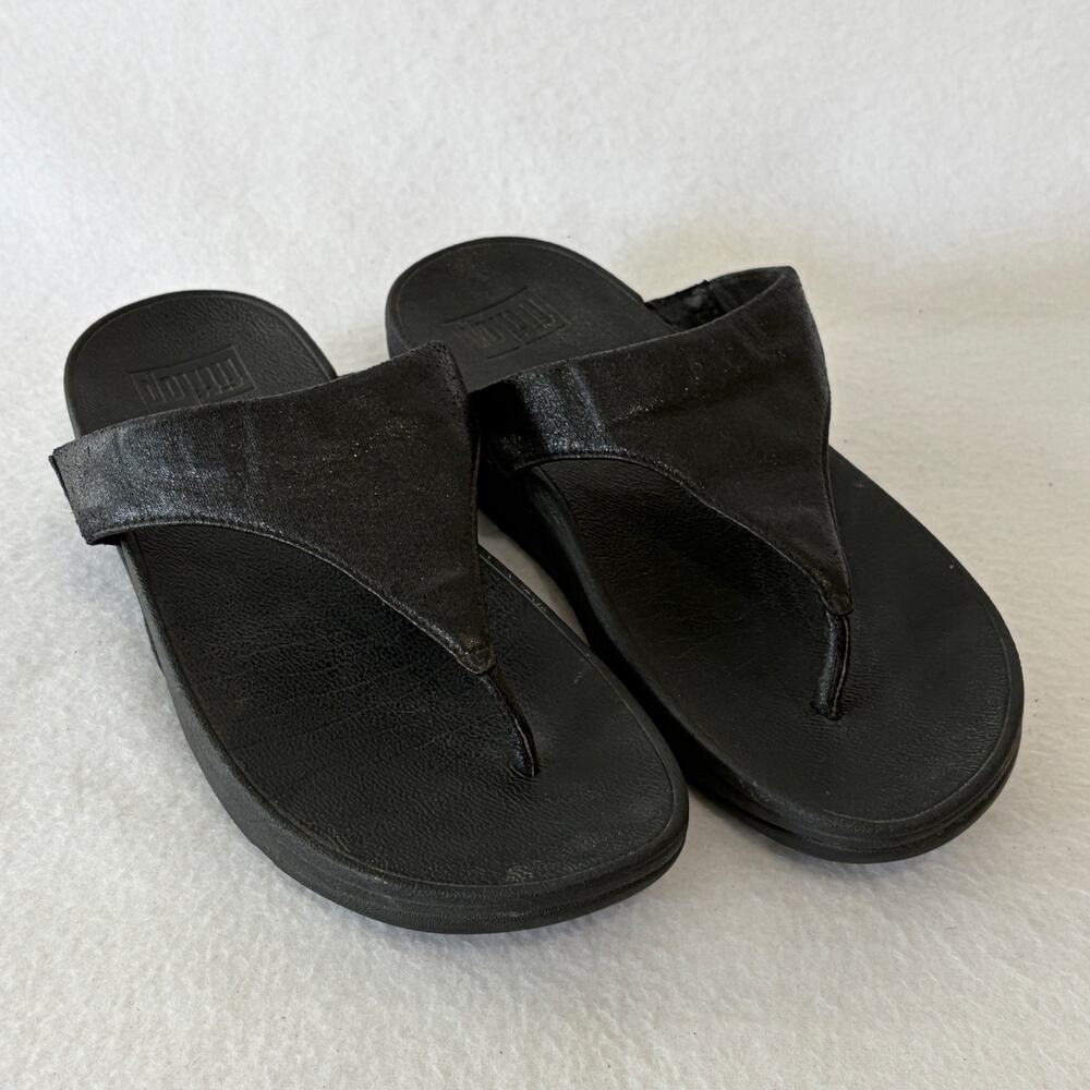 FitFlop Sandals Womens Size 11 Black Shimmer Sparkle Slip On Platform Comfort - Picture 1 of 10